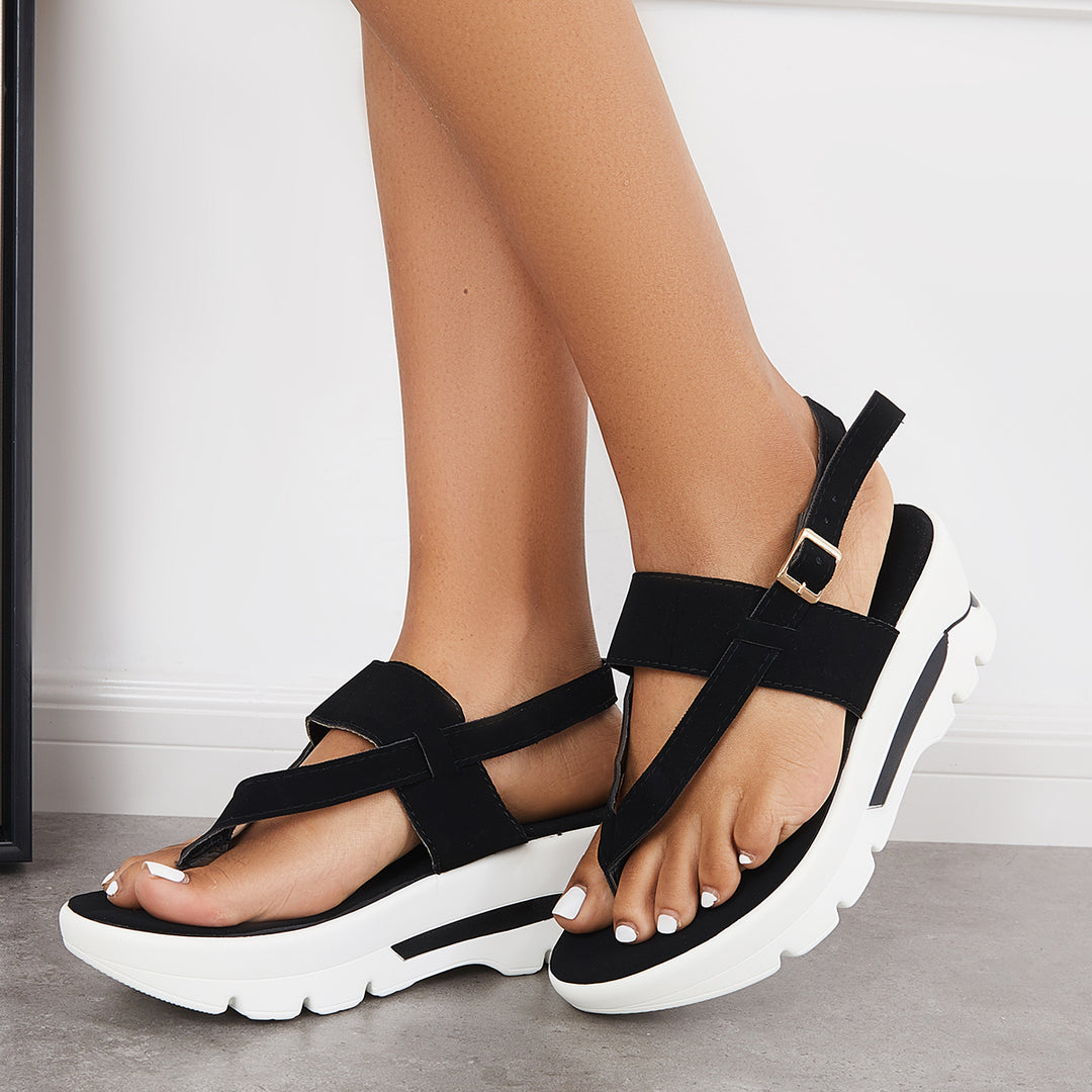 Chunky Sole Flip Flops Platform Wedge Thong Sandals