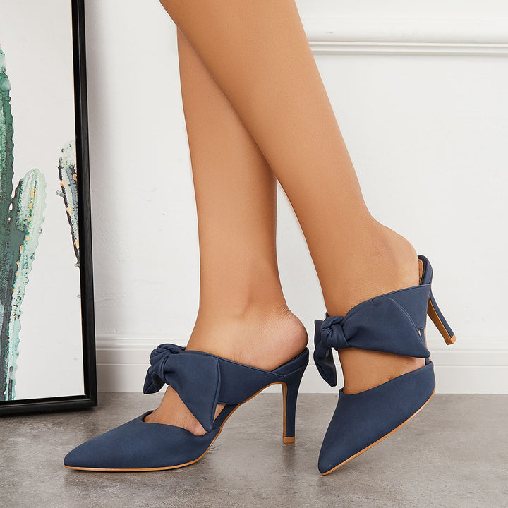 Bowknot Stiletto High Heel Mules Pointed Toe Dress Pumps