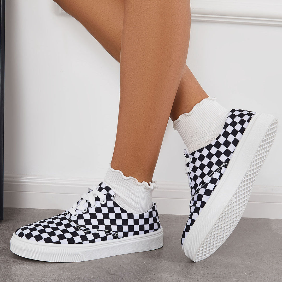 Canvas Lace Up Sneakers Flat Heel Walking Shoes
