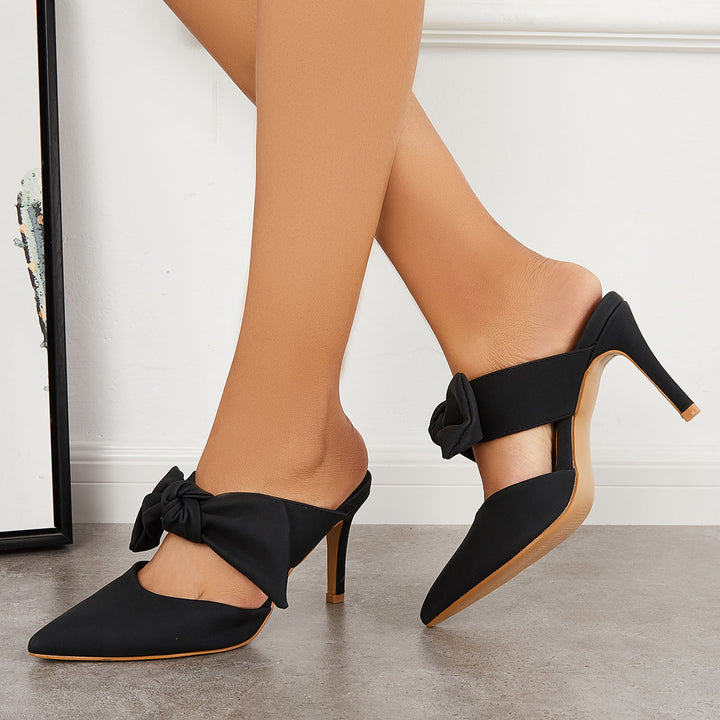 Bowknot Stiletto High Heel Mules Pointed Toe Dress Pumps