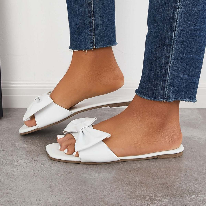 Bowknot Flat Slippers Slip on Slide Sandals