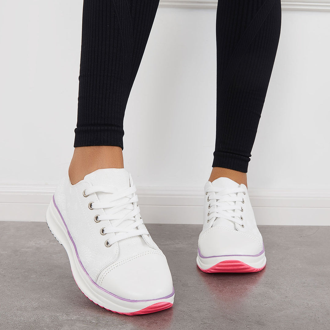Women Platform Canvas Shoes Lace Up Low Top Sneakers