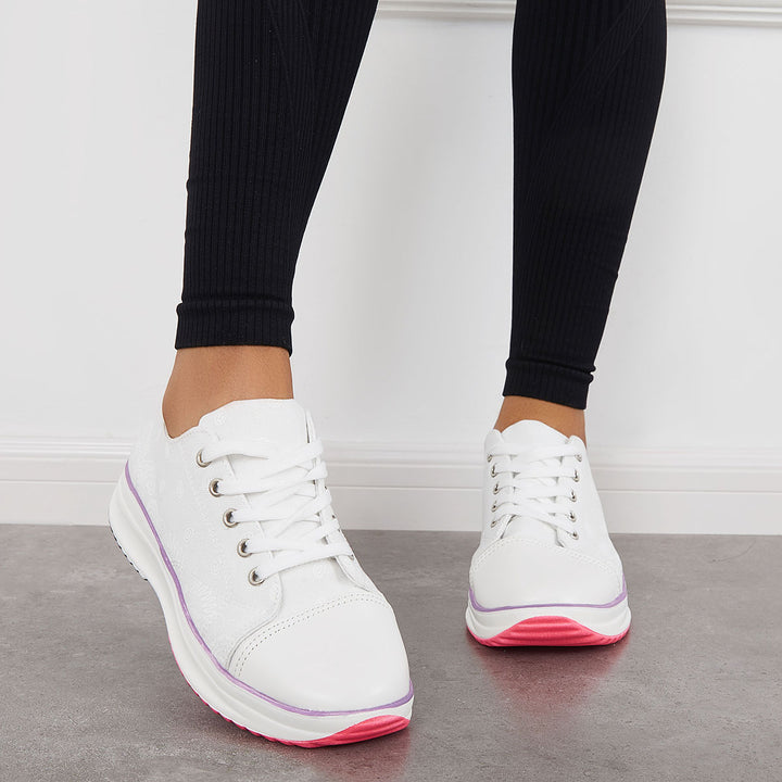Women Platform Canvas Shoes Lace Up Low Top Sneakers