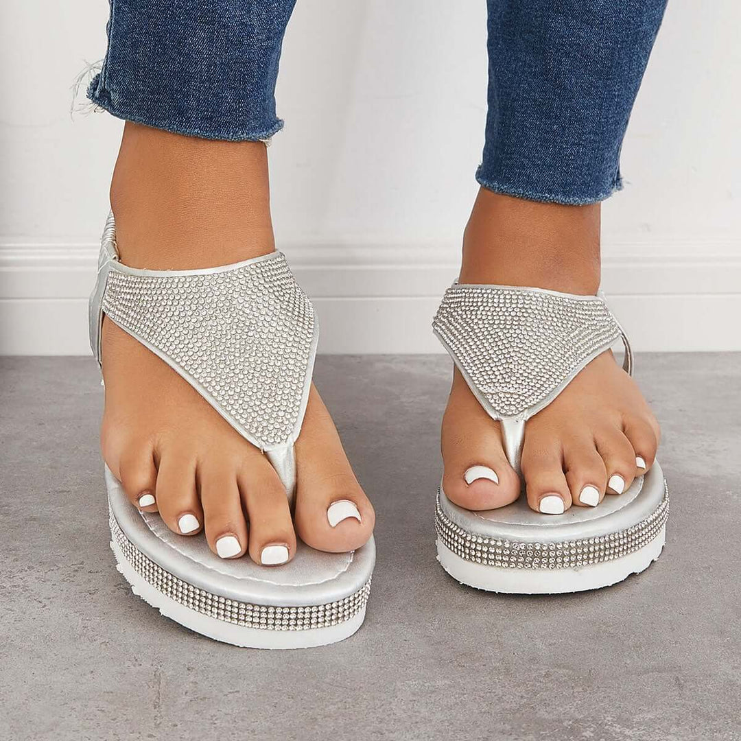Casual Sparkly Wedge Sandals Flip Flops Ankle Strap Sandals