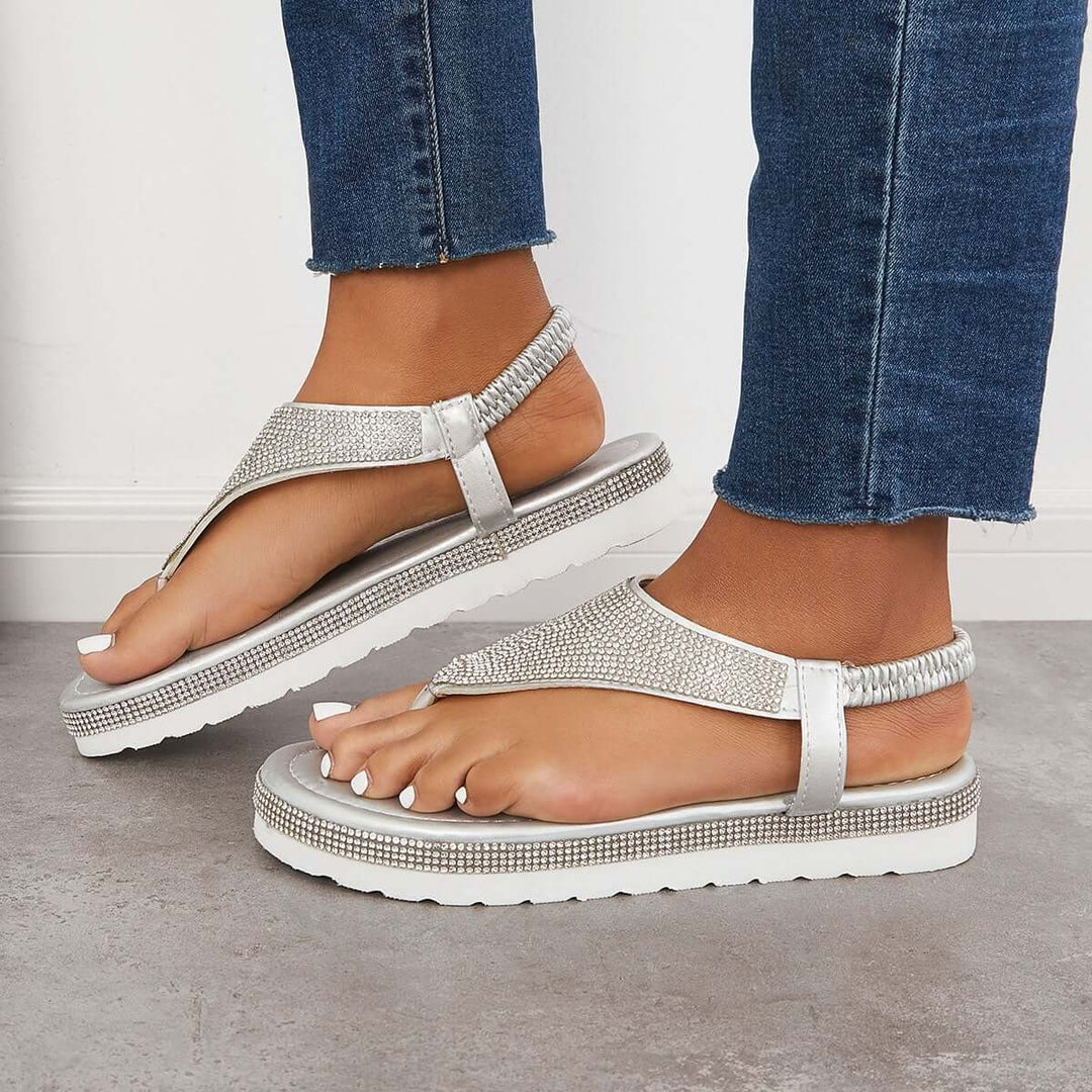Casual Sparkly Wedge Sandals Flip Flops Ankle Strap Sandals