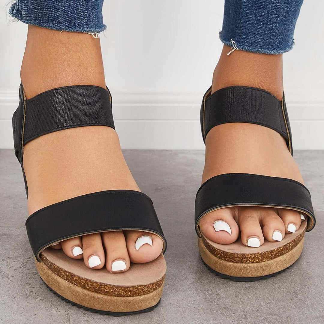 Open Toe Cork Footbed Platform Wedges Ankle Strap Sandals