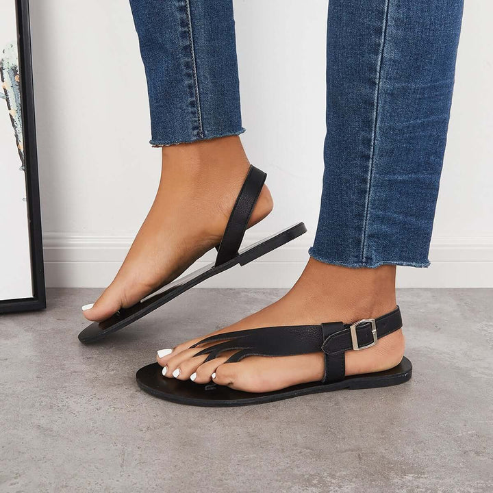 Toe Ring Slingback Flats Ankle Strap Sandals