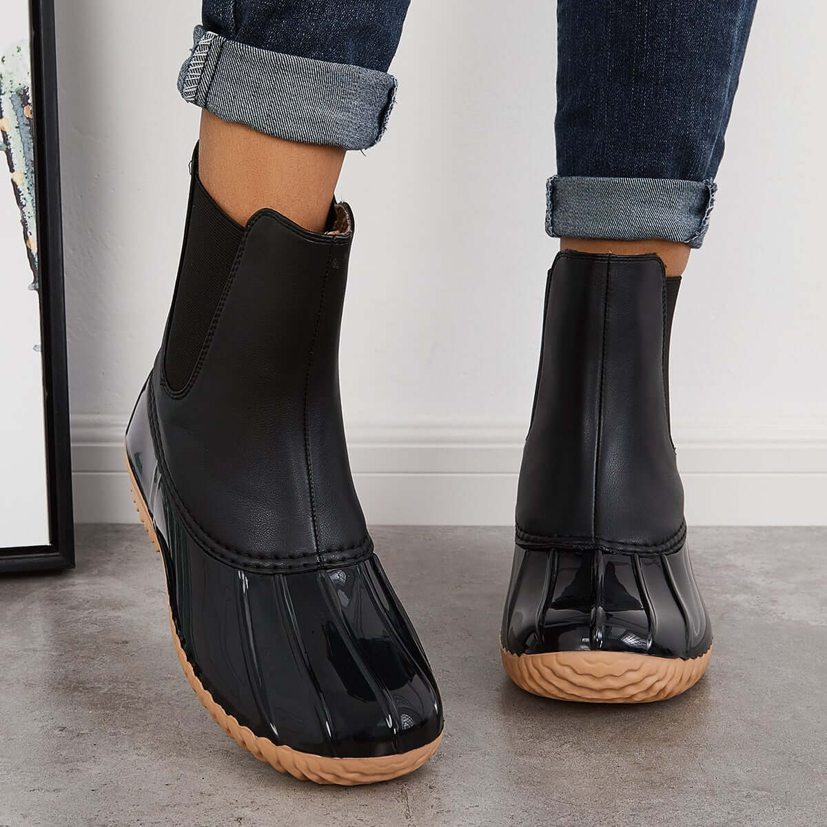 Waterproof Slip on Duck Booties Two Tone Chelsea Ankle Boots – Tinstree
