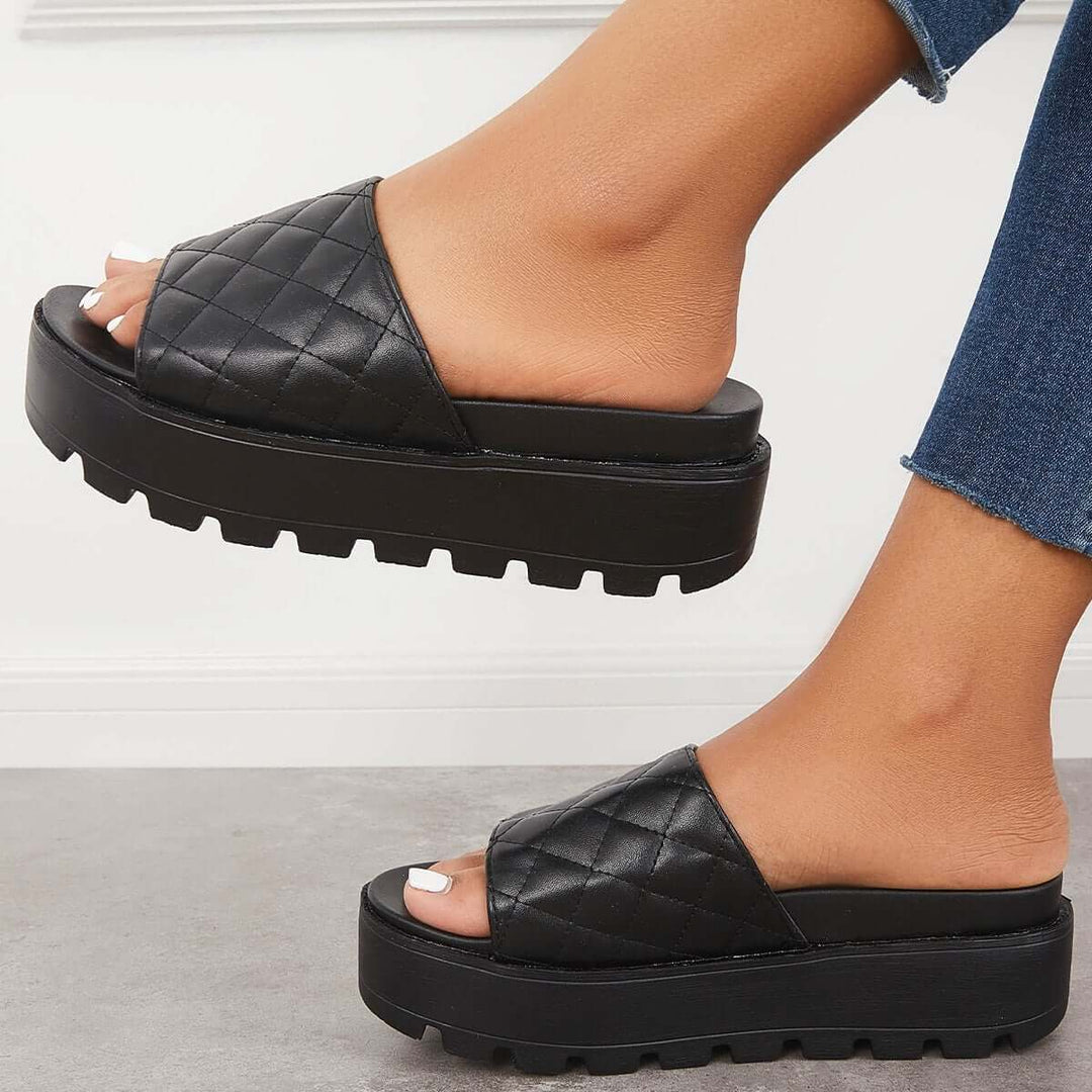 Casual Lug Sole Slide Sandals Slip-on Platform Slippers