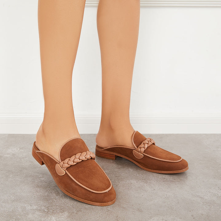 Braided Straps Flat Loafers Slip on Backless Mules