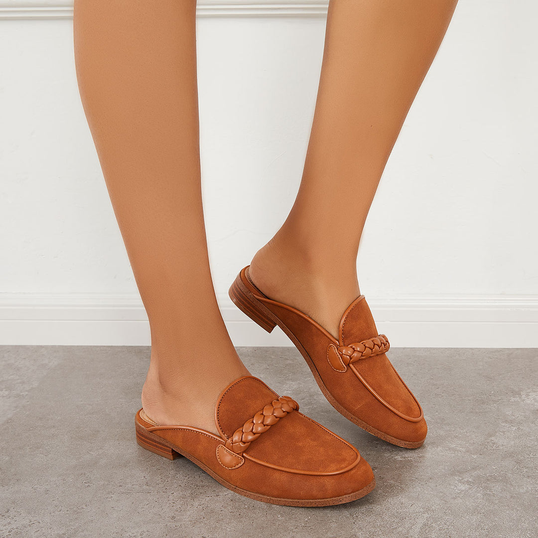 Braided Straps Flat Loafers Slip on Backless Mules