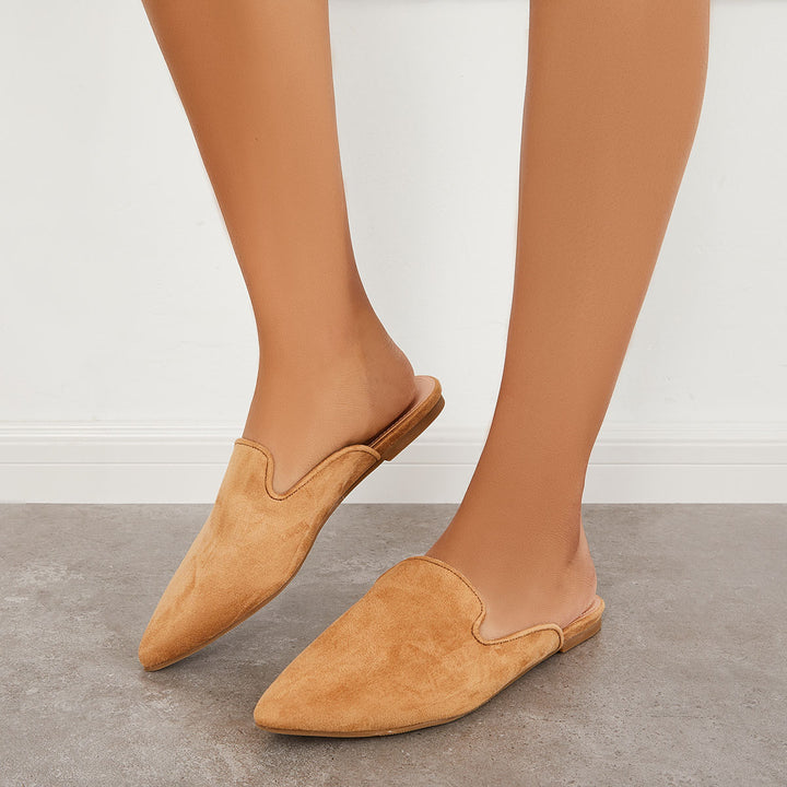 Pointed Toe Cutout Slip on Backless Mules Flat Slide Loafers