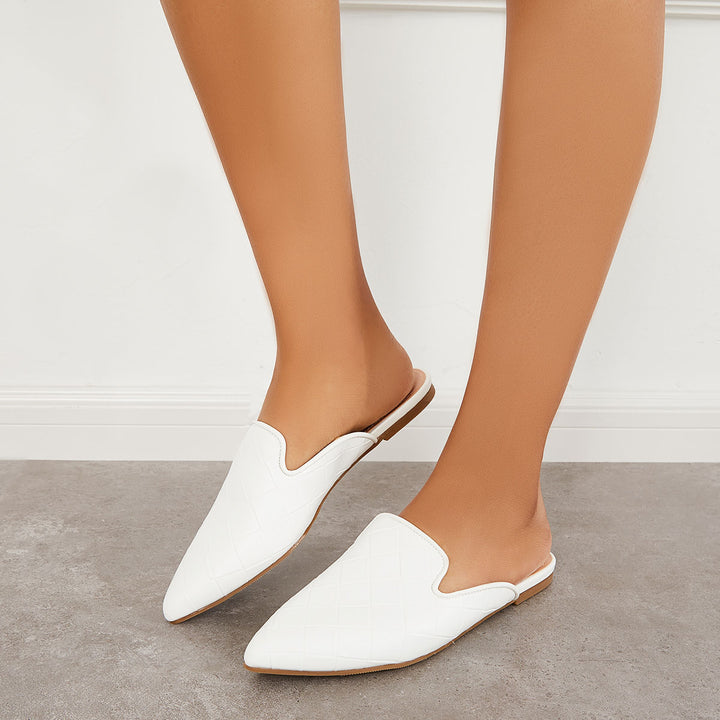 Pointed Toe Cutout Slip on Backless Mules Flat Slide Loafers