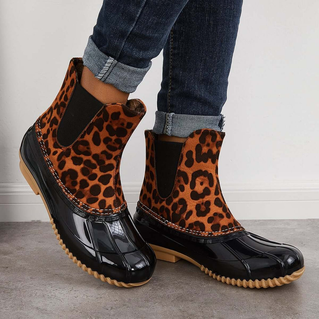 Waterproof Slip on Duck Booties Two Tone Chelsea Ankle Boots