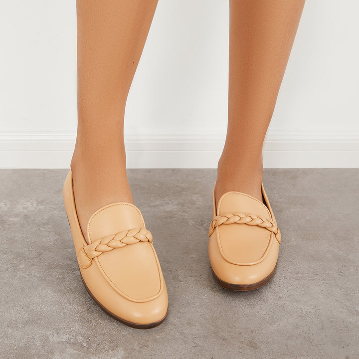 Round Toe Braided Strap Loafers Slip on Walking Flats