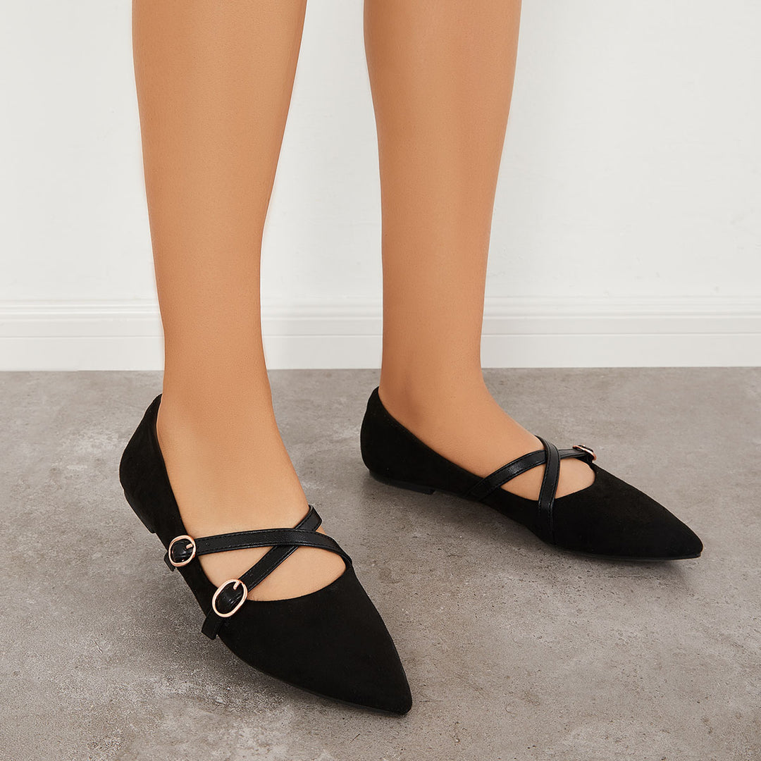 Pointed Toe Criss Cross Straps Flats Backless Loafers