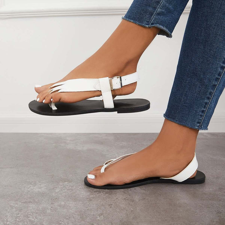Toe Ring Slingback Flats Ankle Strap Sandals