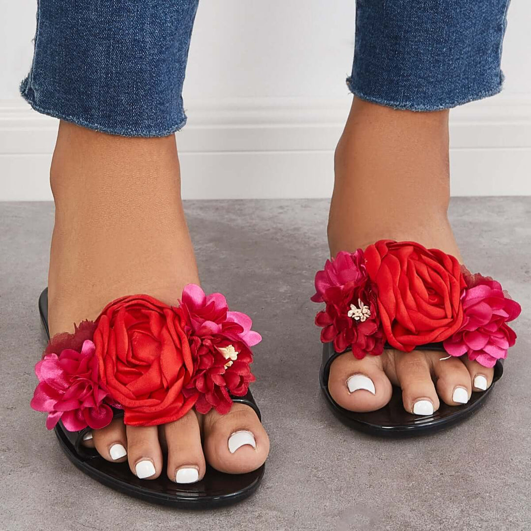 Floral Clear Jelly Slip on Sandals Flat Slippers