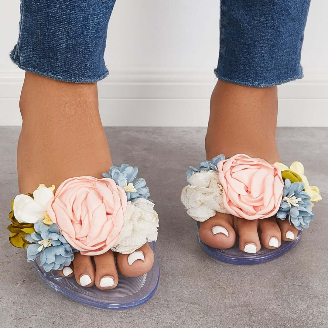 Floral Clear Jelly Slip on Sandals Flat Slippers