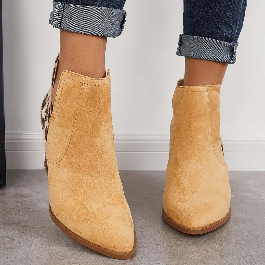 Slip on Cutout Chelsea Ankle Boots Low Heel Western Booties