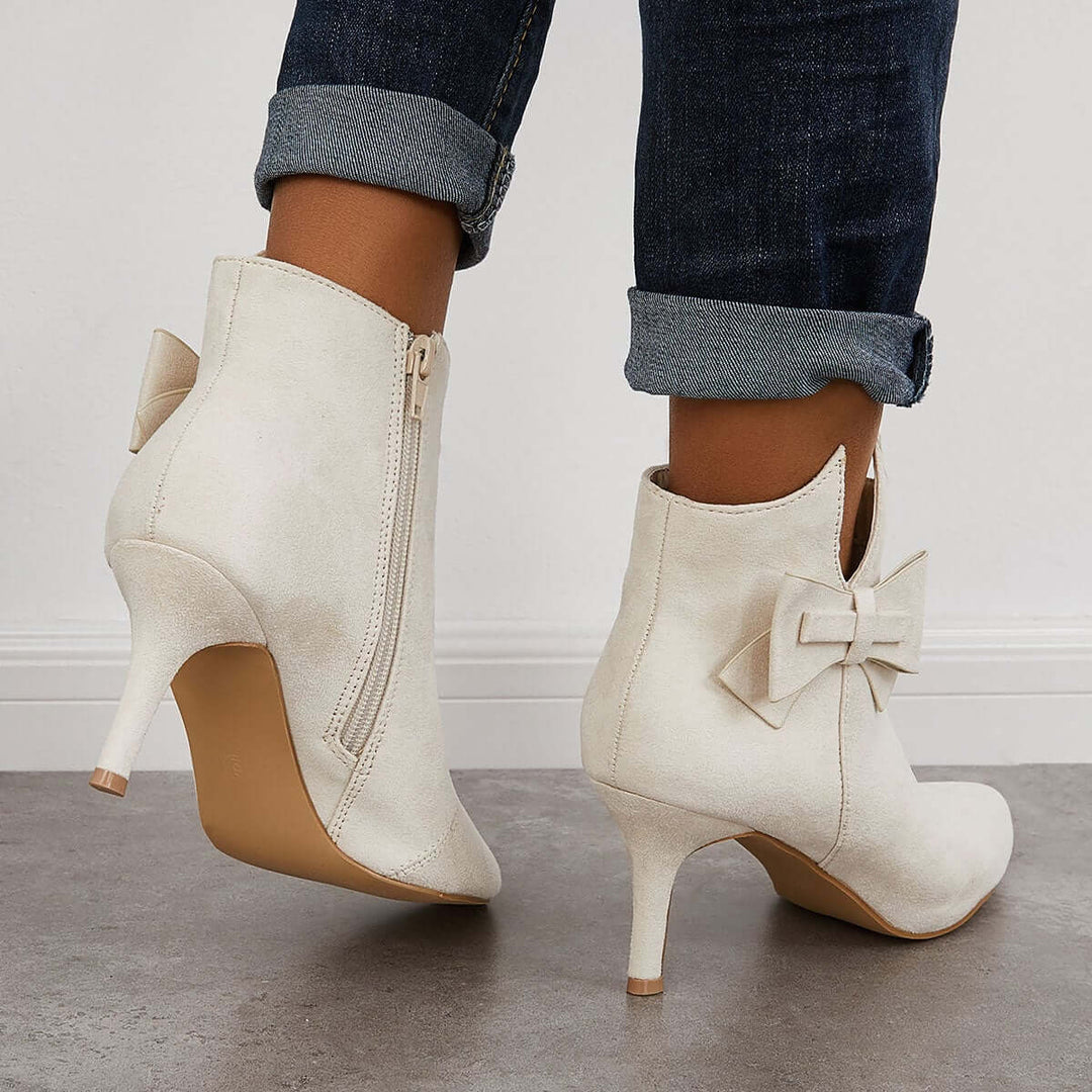 Pointed Toe Bow Stiletto Ankle Boots High Heel Dress Booties