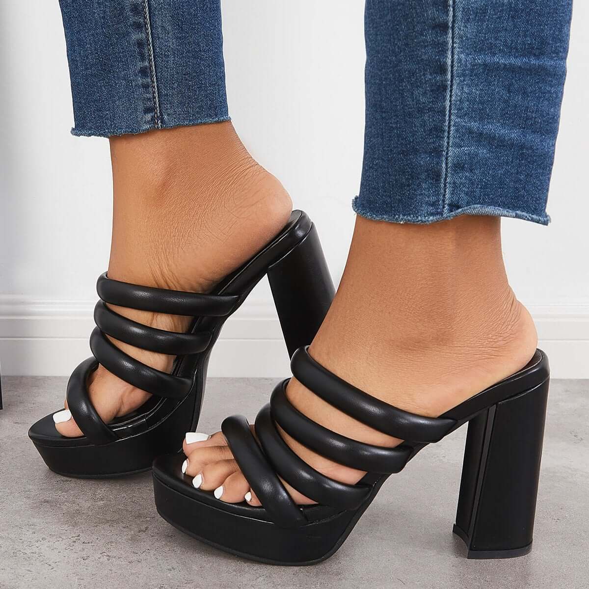 Platform Chunky High Heels Slip on Backless Dress Sandals – Tinstree