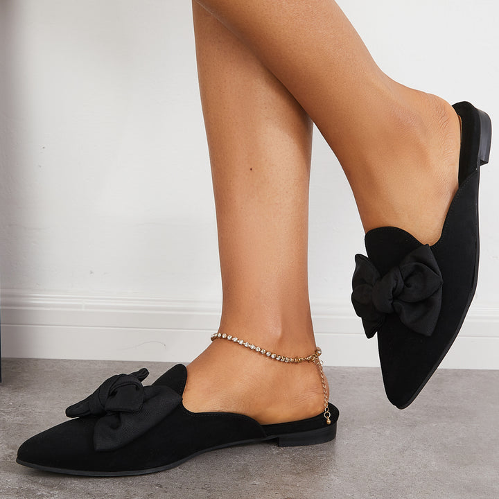Pointed Toe Bowknot Flat Mule Loafers Walking Slippers