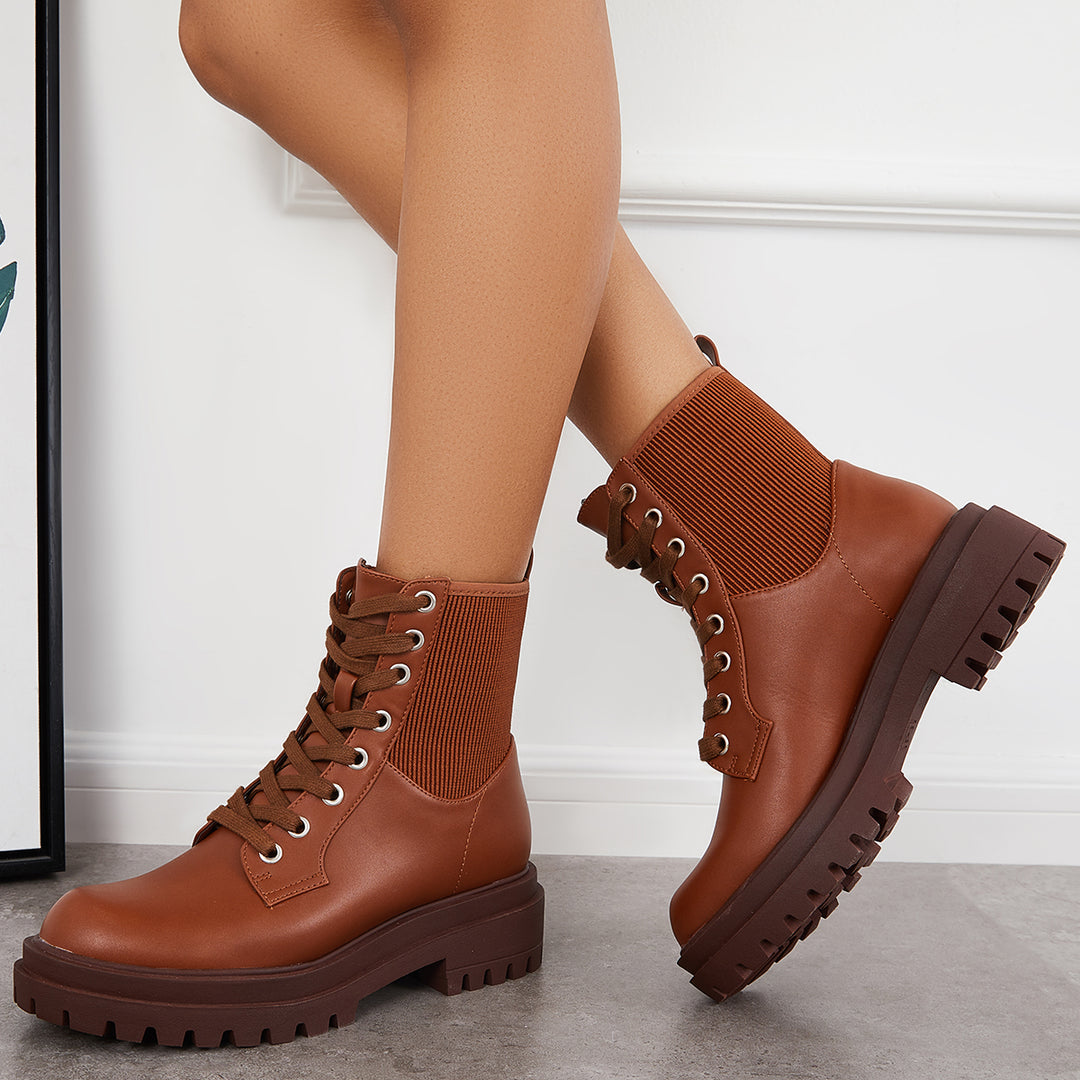 Lace up Chunky Combat Boots Platform Lug Sole Ankle Booties