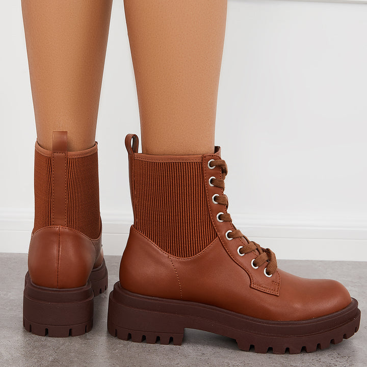 Lace up Chunky Combat Boots Platform Lug Sole Ankle Booties