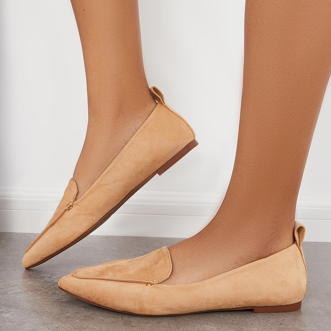 Suede Pointed Toe Ballet Flats Slip on Loafers Shoes