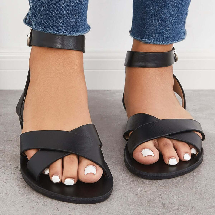 Open Toe Cross Strap Classic Leather Sandals