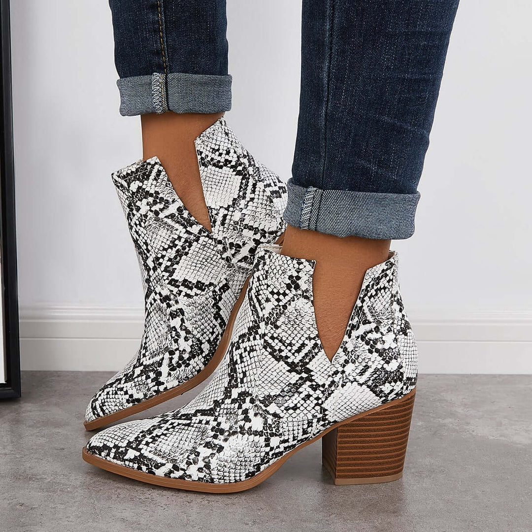 Slip on Cutout Chelsea Ankle Boots Low Heel Western Booties