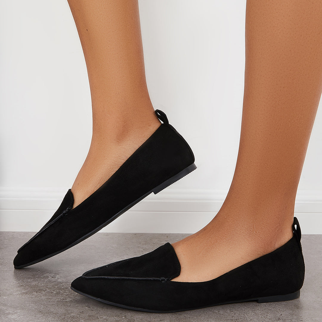 Suede Pointed Toe Ballet Flats Slip on Loafers Shoes