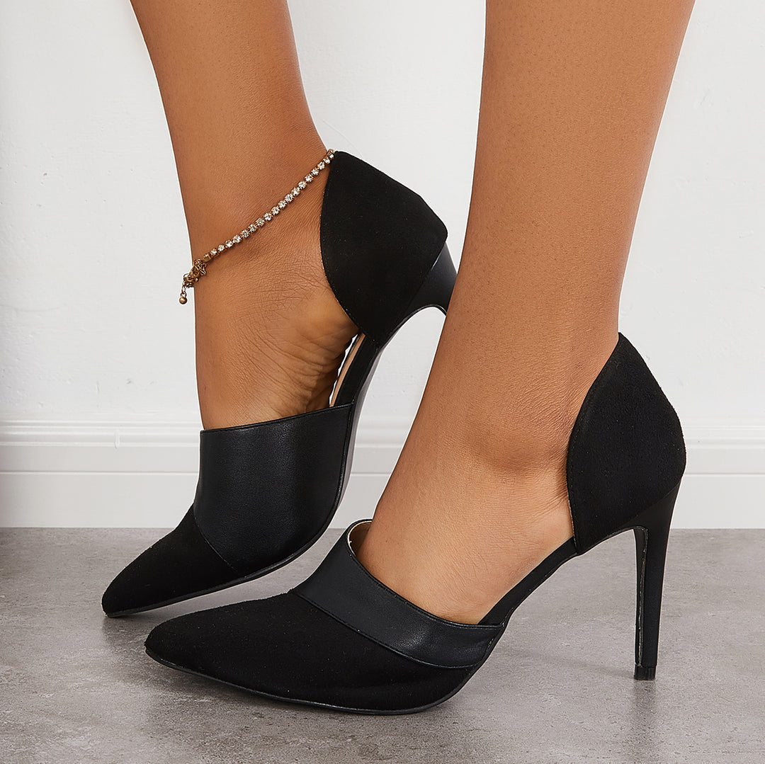 Side Cutout Stiletto High Heels Pointed Toe Dress Pumps