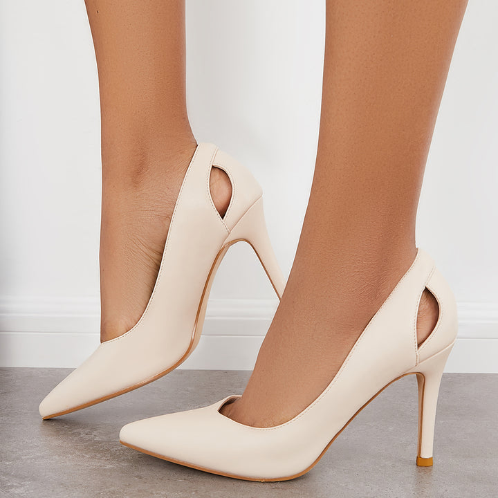Pointed Toe Stiletto High Heel Cutout Pumps Slip on Dress Shoes