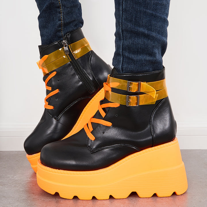 Goth Punk Platform Wedge Heel Booties Side Zipper Ankle Boots