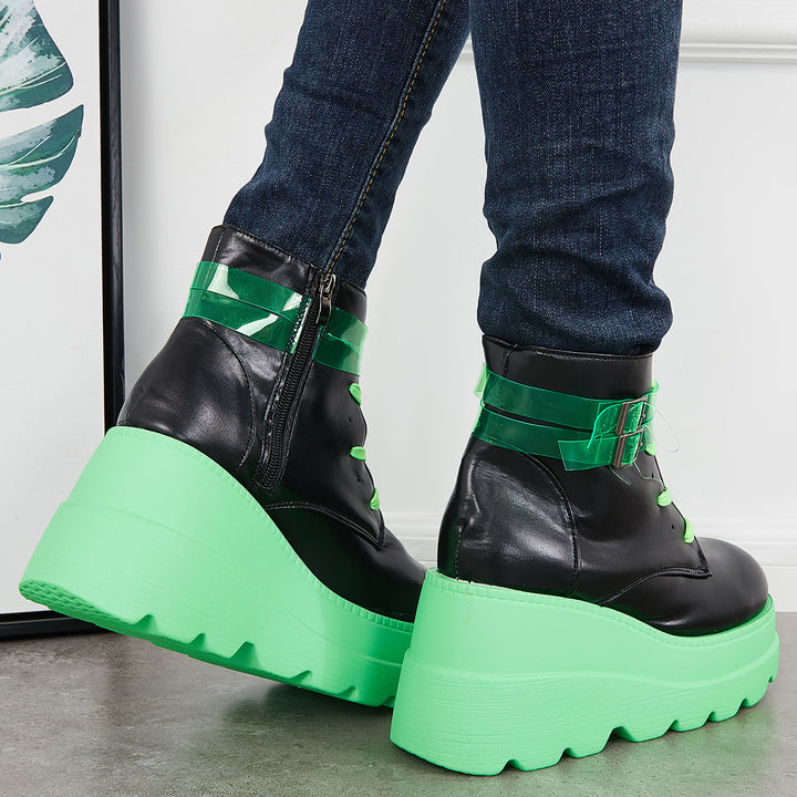 Goth Punk Platform Wedge Heel Booties Side Zipper Ankle Boots