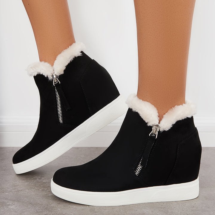 Hidden Wedge Platform Ankle Boots Warm Fur Lining Sneaker Booties