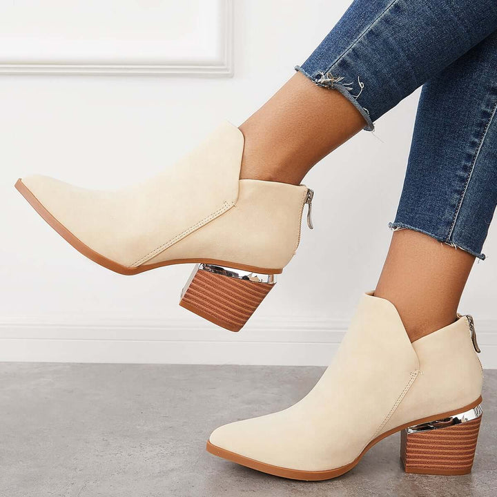 Western Ankle Cowboy Boots Block Stacked Heel Booties