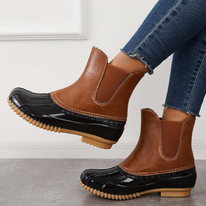 Waterproof Slip on Duck Booties Two Tone Chelsea Ankle Boots