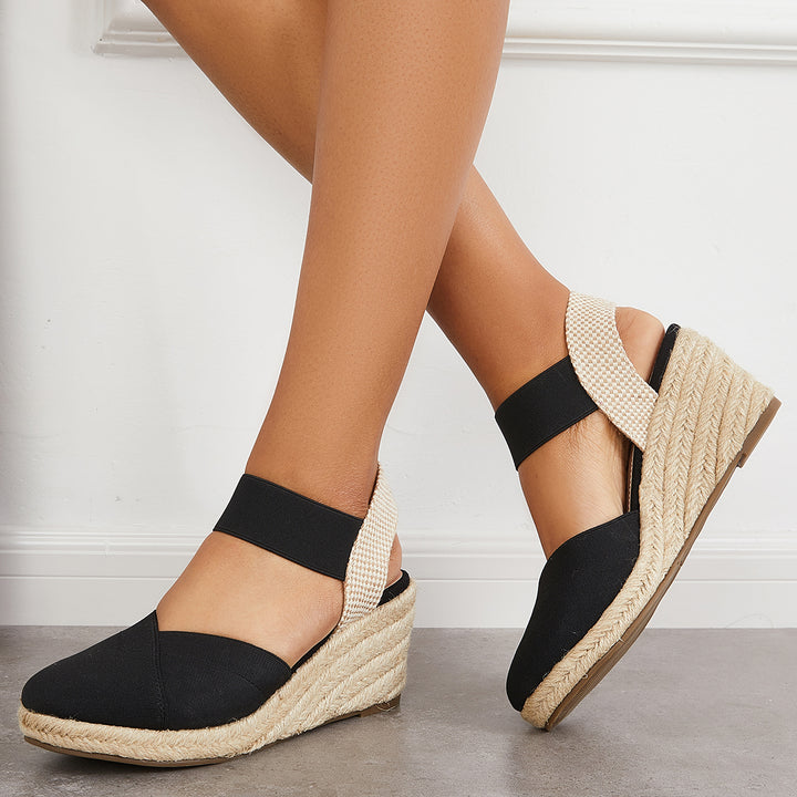 Elastic Ankle Strap Sandals Platform Espadrille Wedges
