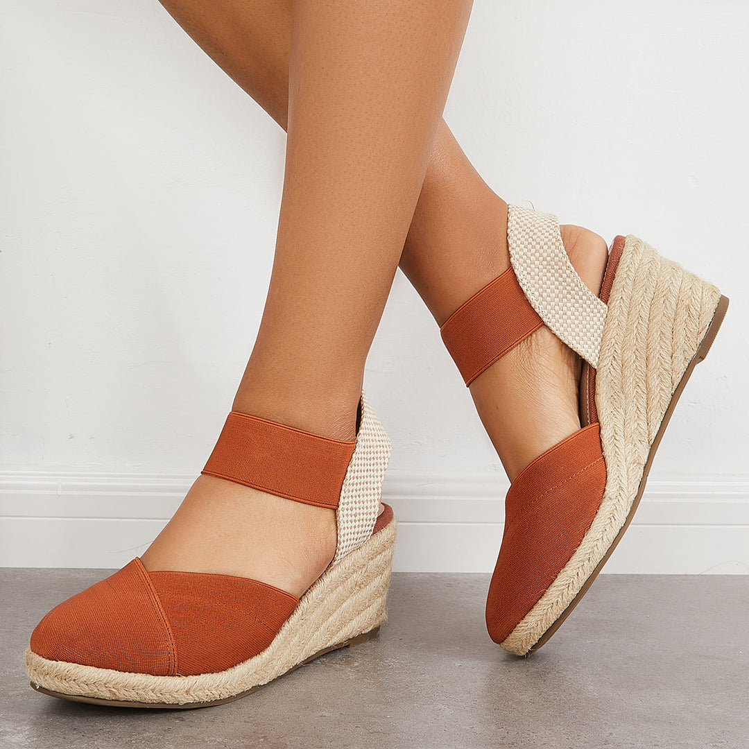 Elastic Ankle Strap Sandals Platform Espadrille Wedges