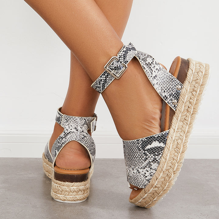 Peep Toe Espadrille Platform Wedges Ankle Strap Sandals