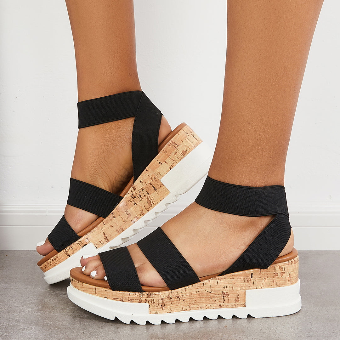 Casual Platform Wedge Slingback Shoes Elastic Strap Sandals