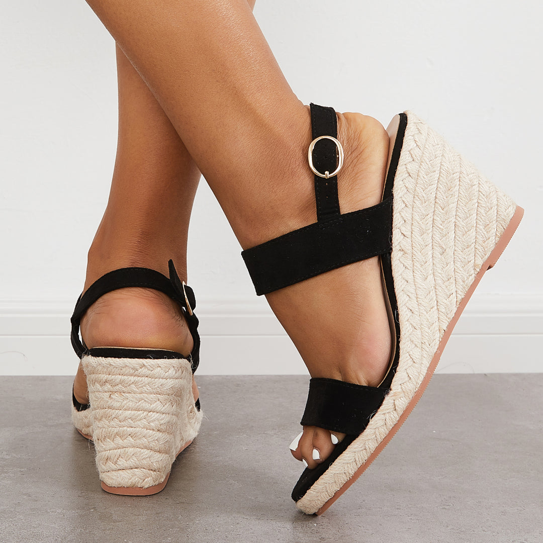 Open Toe Platform Espadrilles Wedge Ankle Strap Slingback Sandals