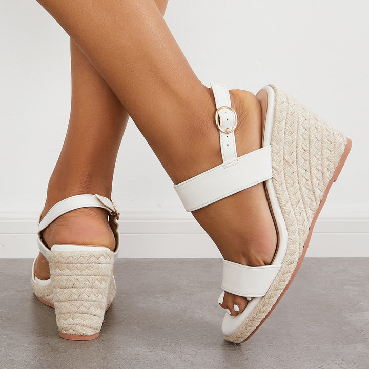 Open Toe Platform Espadrilles Wedge Ankle Strap Slingback Sandals