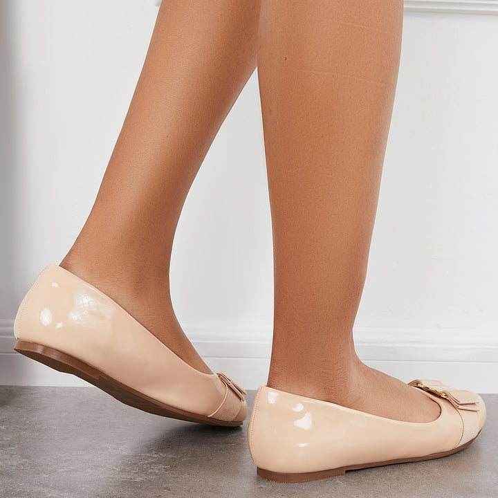 Women Slip on Ballet Flats Buckle Decor Round Toe Dress Shoes