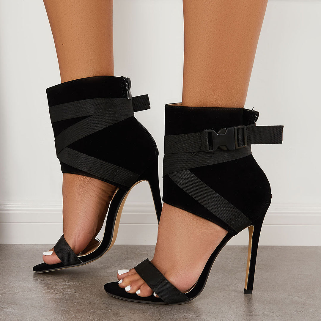 Pointed Toe Stiletto High Heels Back Zipper Dress Sandals