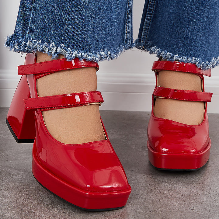 Platform Mary Jane Pumps Block Chunky Heel Ankle Strap Lolita Shoes