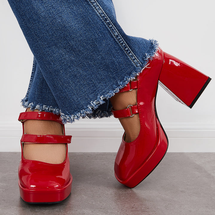 Platform Mary Jane Pumps Block Chunky Heel Ankle Strap Lolita Shoes